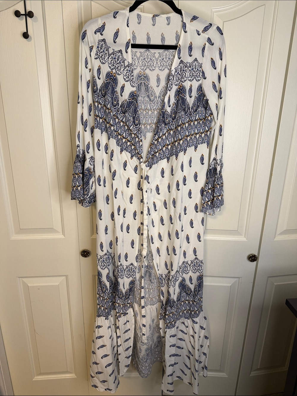 Bohemian White & Blue Paisley Maxi Dress